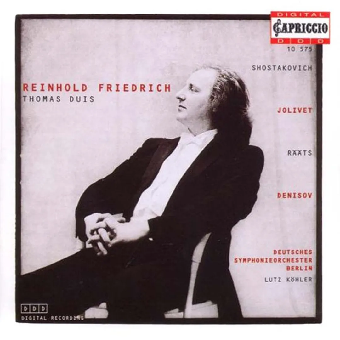 Shostakovich: Konzert Nr. 1, op. 35 / Jolivet: Concertino für Trompete, Streichorchester und Klavier / Konzert für Trompete und Orchester Nr. 2 / Rääts: Konzert für Trompete, Klavier und Streichorchester, op. 92 / Denisov: Con sordino