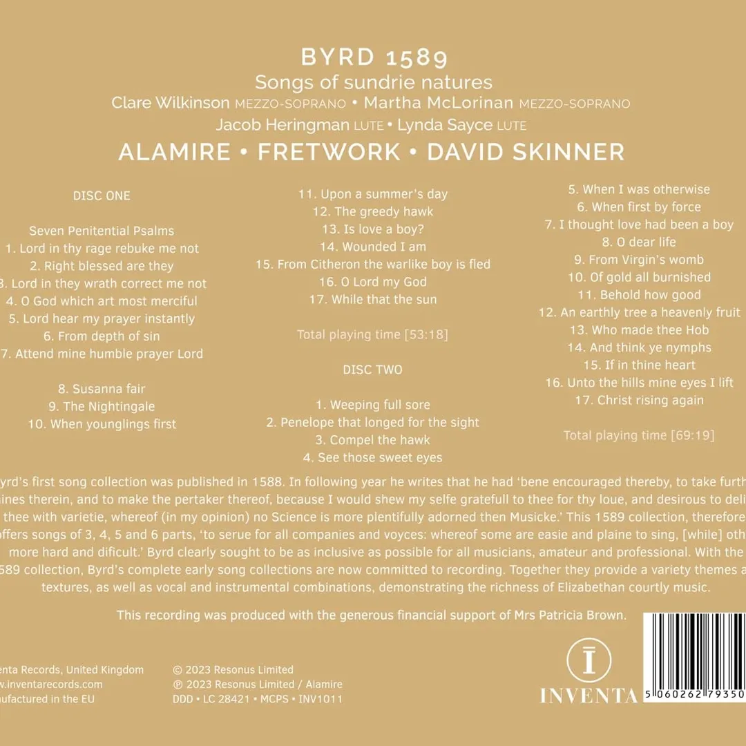 Byrd 1589: Songs of sundrie natures