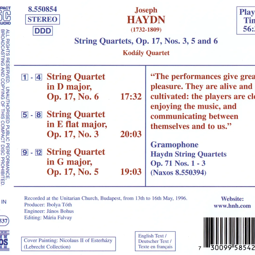 String Quartets: Op. 17, nos. 3, 5 and 6