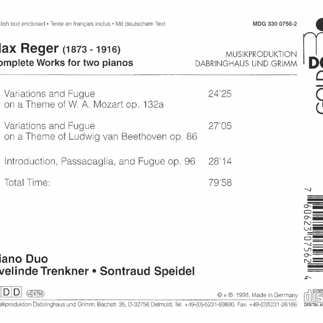 Works for Two Pianos: Beethoven Variations Op. 86 / Mozart Variations Op. 132a / Introduction, Passacaglia and Fugue Op. 96