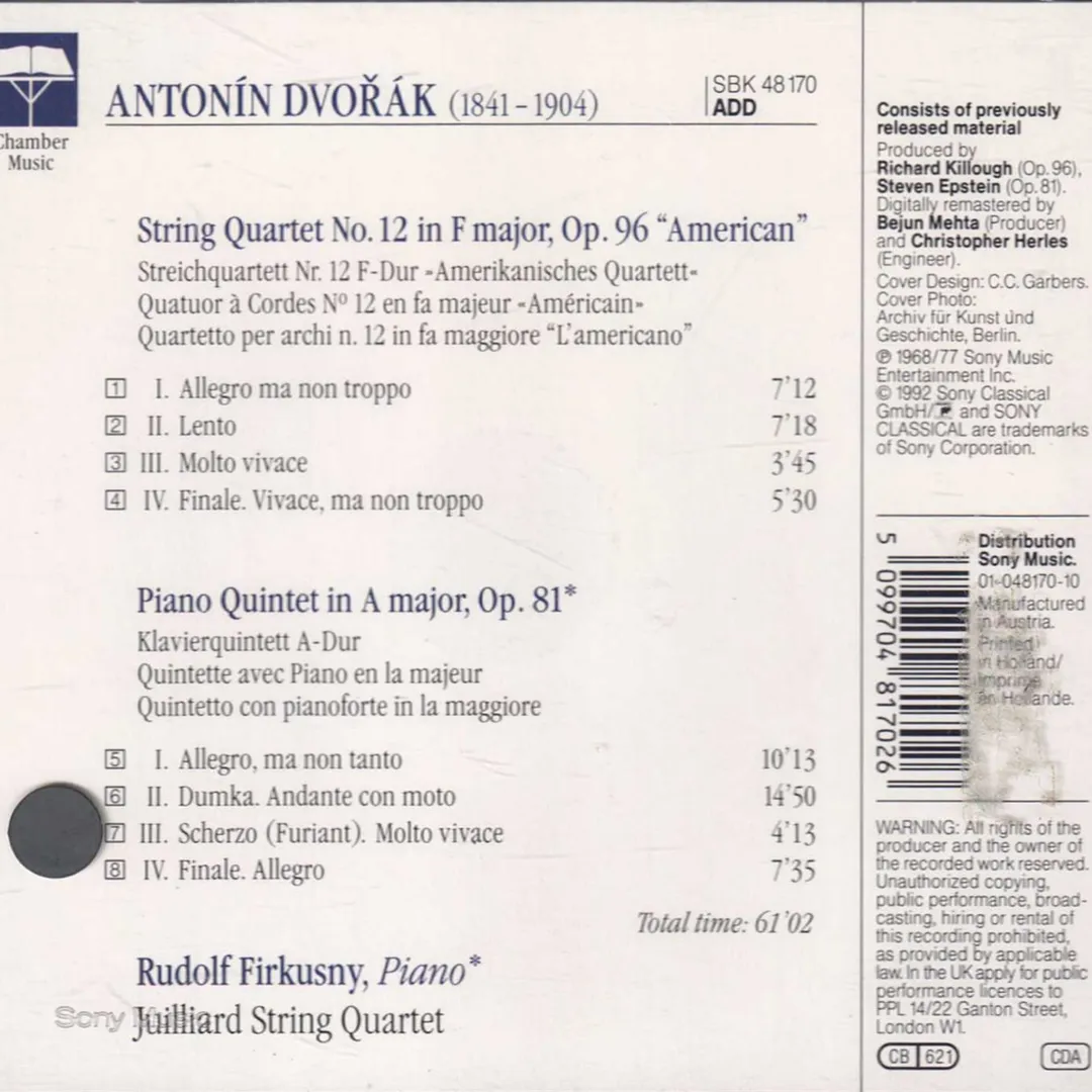 String Quartet no. 12 in F, op. 96 "American" / Piano Quintet in A, op. 81