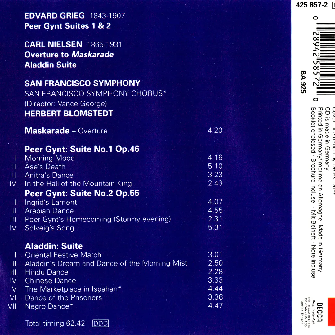 Maskarade Overture / Peer Gynt Suites 1, 2 / Aladdin Suite (San Francisco Symphony feat. conductor: Herbert Blomstedt)