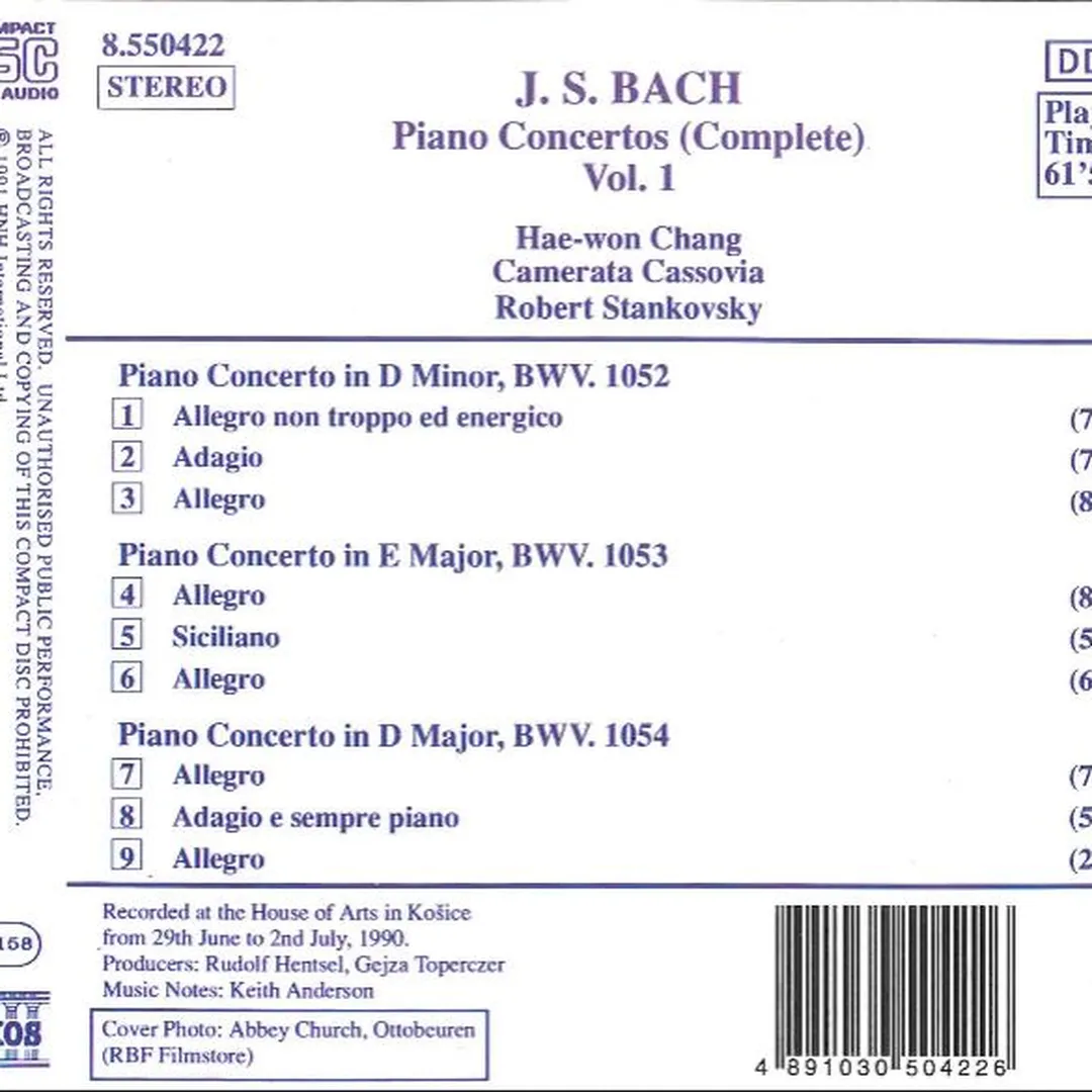Piano Concertos (Complete), Vol. 1: BWV 1052-1054