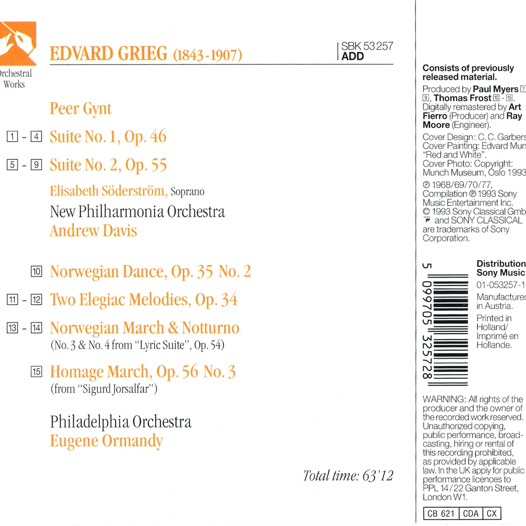 Peer Gynt Suites No. 1 & No. 2 / Norwegian Dance No. 2 / Elegiac Melodies / Norwegian March & Nutturno / Homage March