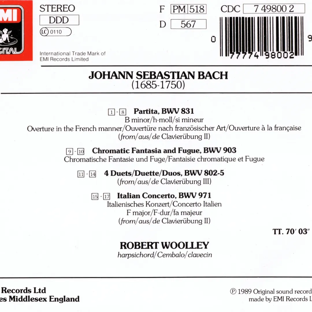 Italian Concerto: Chromatic Fantasia and Fugue / Partita in B minor