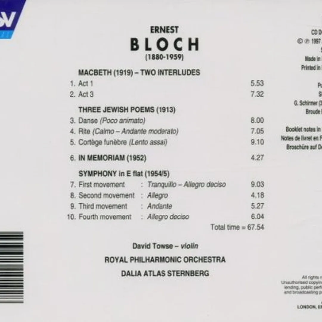 Symphony in E-flat / Macbeth: 2 Interludes / 3 Jewish Poems / In memoriam
