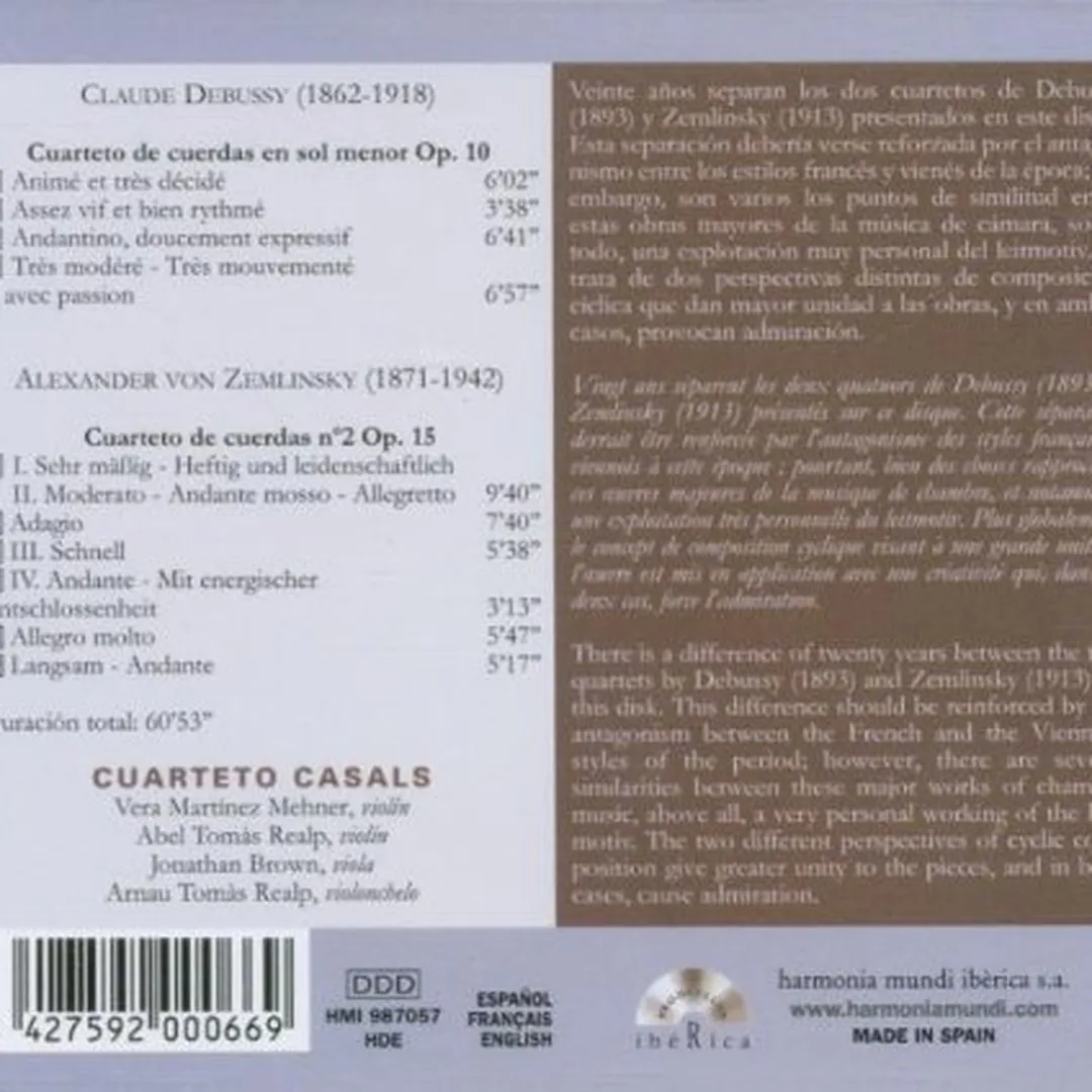 Debussy: Cuarteto de cuerdas en sol menor, op. 10 / Zemlinsky: Cuarteto de cuerdas n.º 2, op. 15