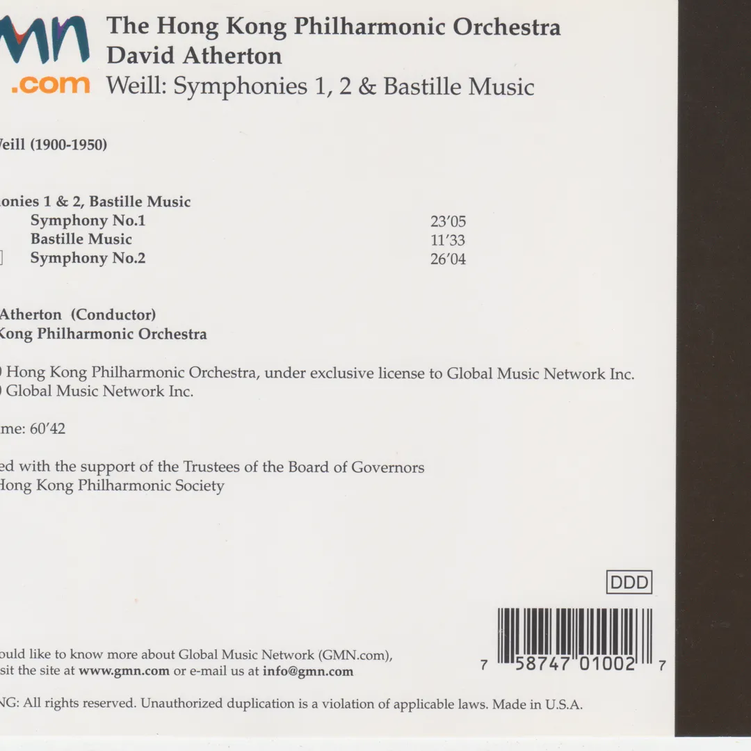 Weil: Symphonies 1, 2 & Bastille Music