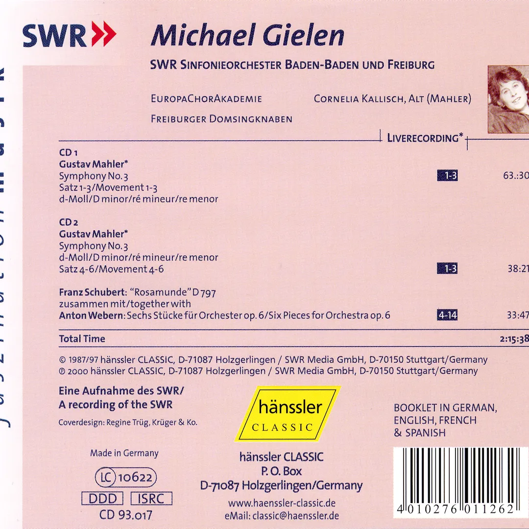 Mahler: Symphony No.3 / Schubert: Romsamunde / Webern: Six pieces for Orchestra