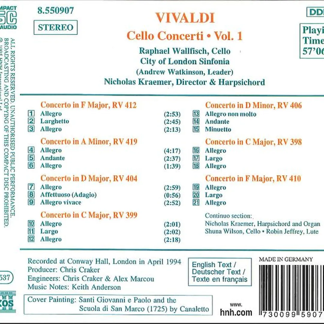 Cello Concerti, Volume 1: RV 389, 399, 404, 406, 410, 419