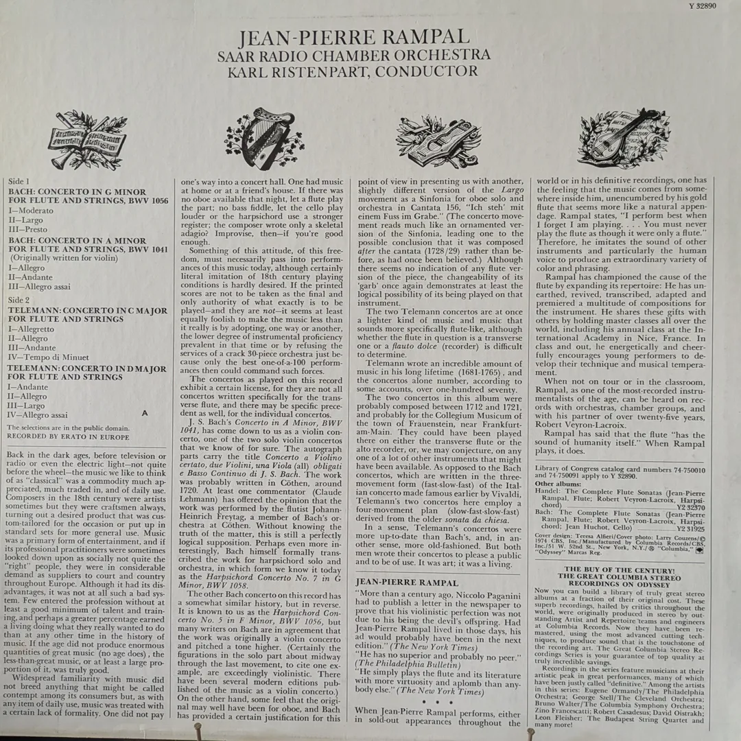 Bach; Flute Concertos in G Minor and A Minor, Telemann; Flute Concertos in C Major and D Major