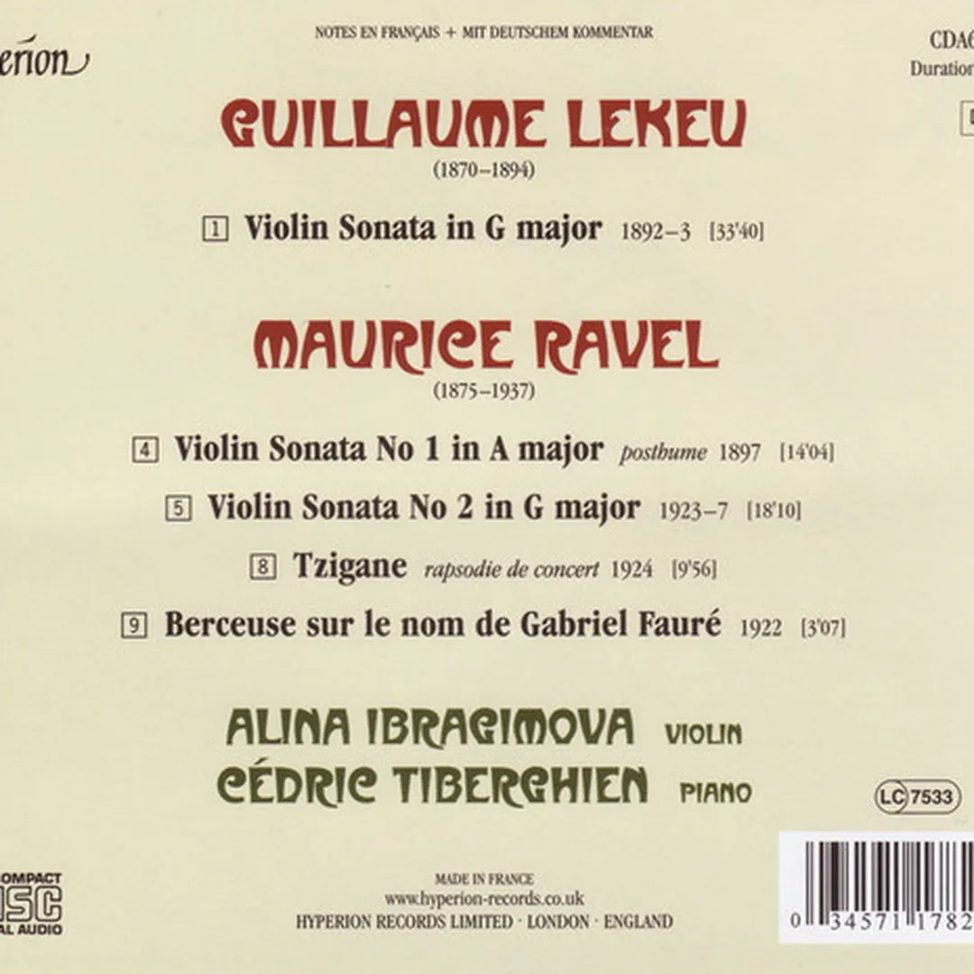 Ravel: Complete Music for Violin & Piano / Lekeu: Sonata