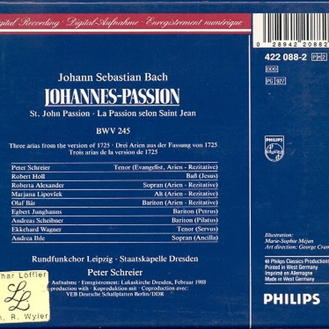 Johannes-Passion: 3 Arien, Version 1725