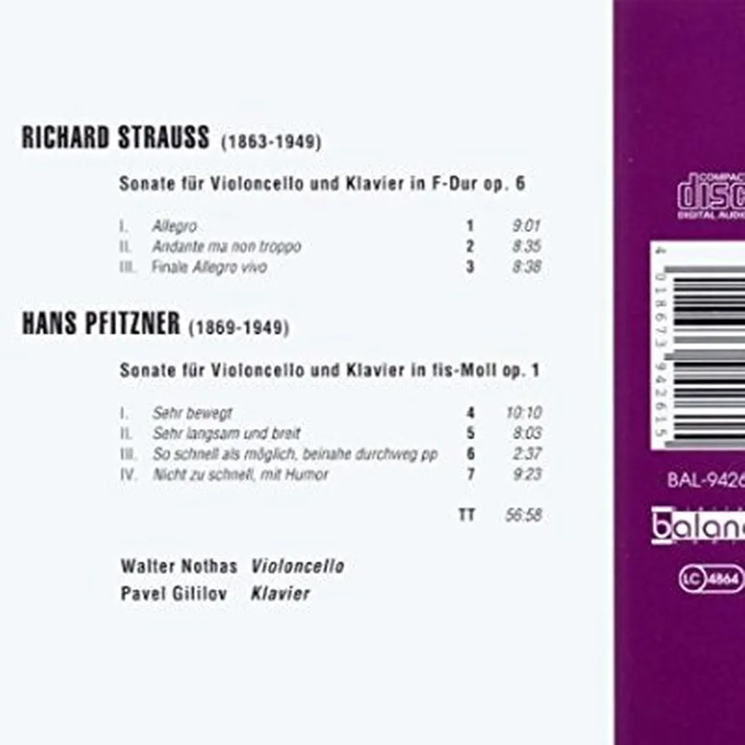R. Strauss: Cellosonate, op. 6 / Pfitzner: Cellosonate, op. 1