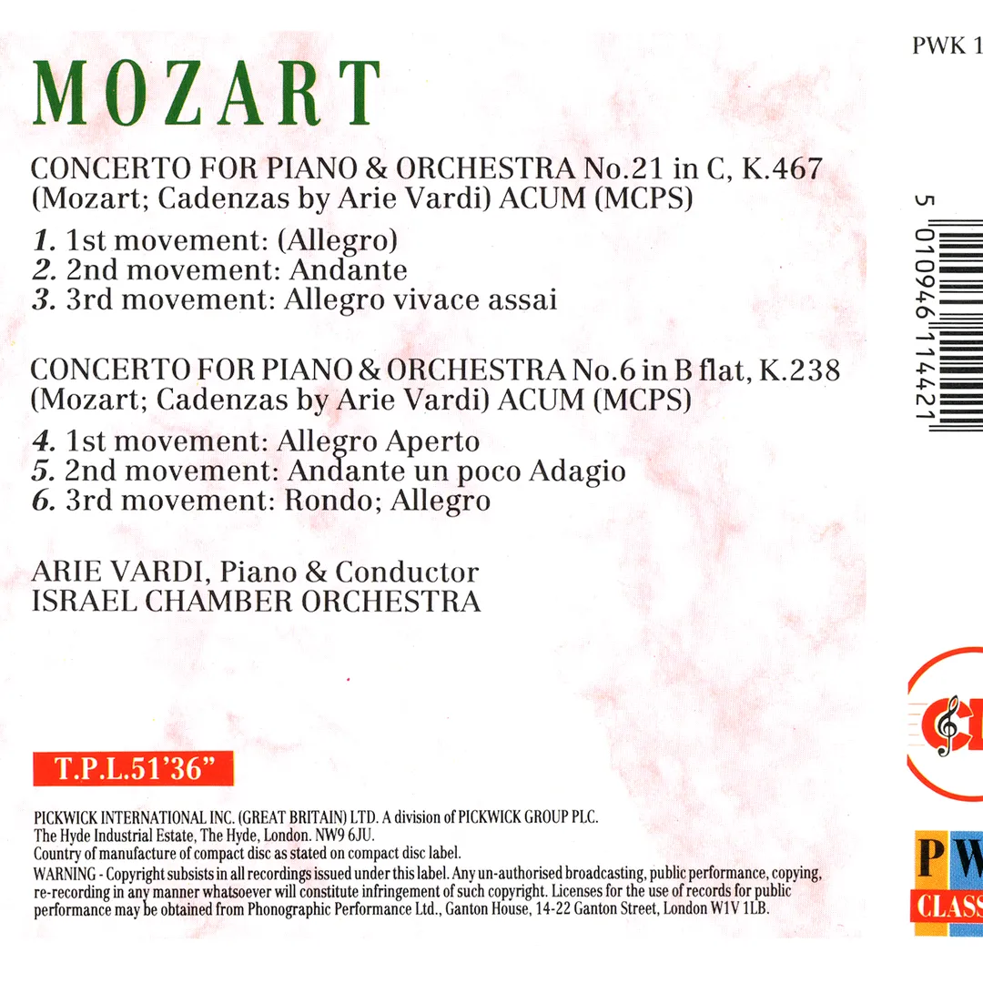 Concerto For Piano & Orchestra nos. 21 & 6