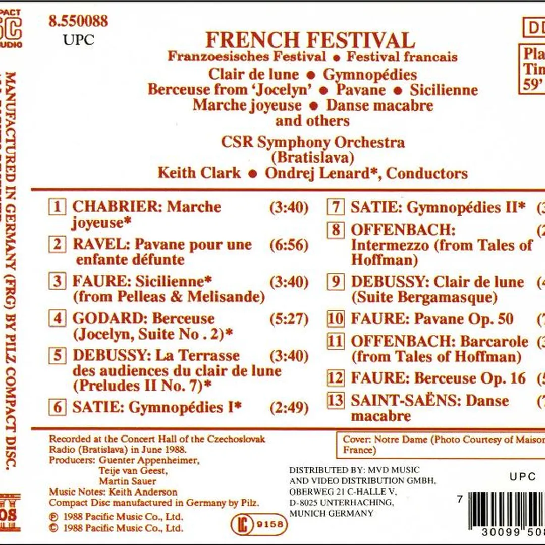 French Festival: Clair de Lune / Gymnopedie No. 1 / Berceuse From 'Jocelyn' / Pavane / Sicilienne / Marche Joyeuse / Danse Macabre / and others