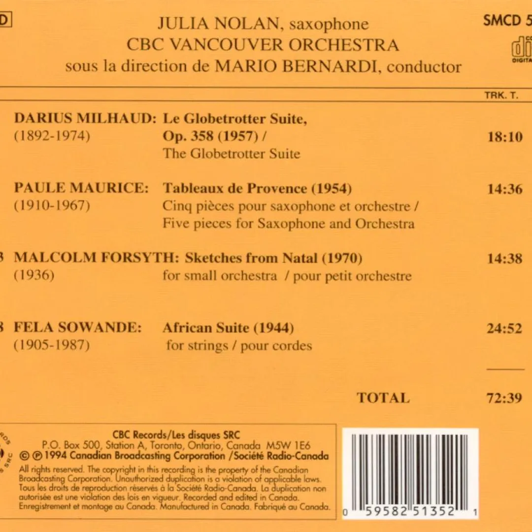 Milhaud: Le Globetrotter Suite / Maurice: Tableaux de Provence / Forsyth: Sketches from Natal / Sowande: African Suite