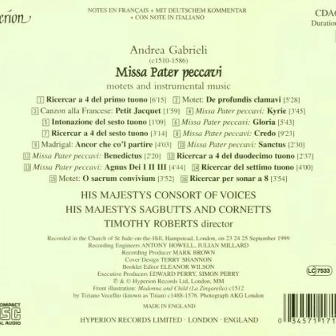 Missa Pater Peccavi, Motets and Instrumental Music