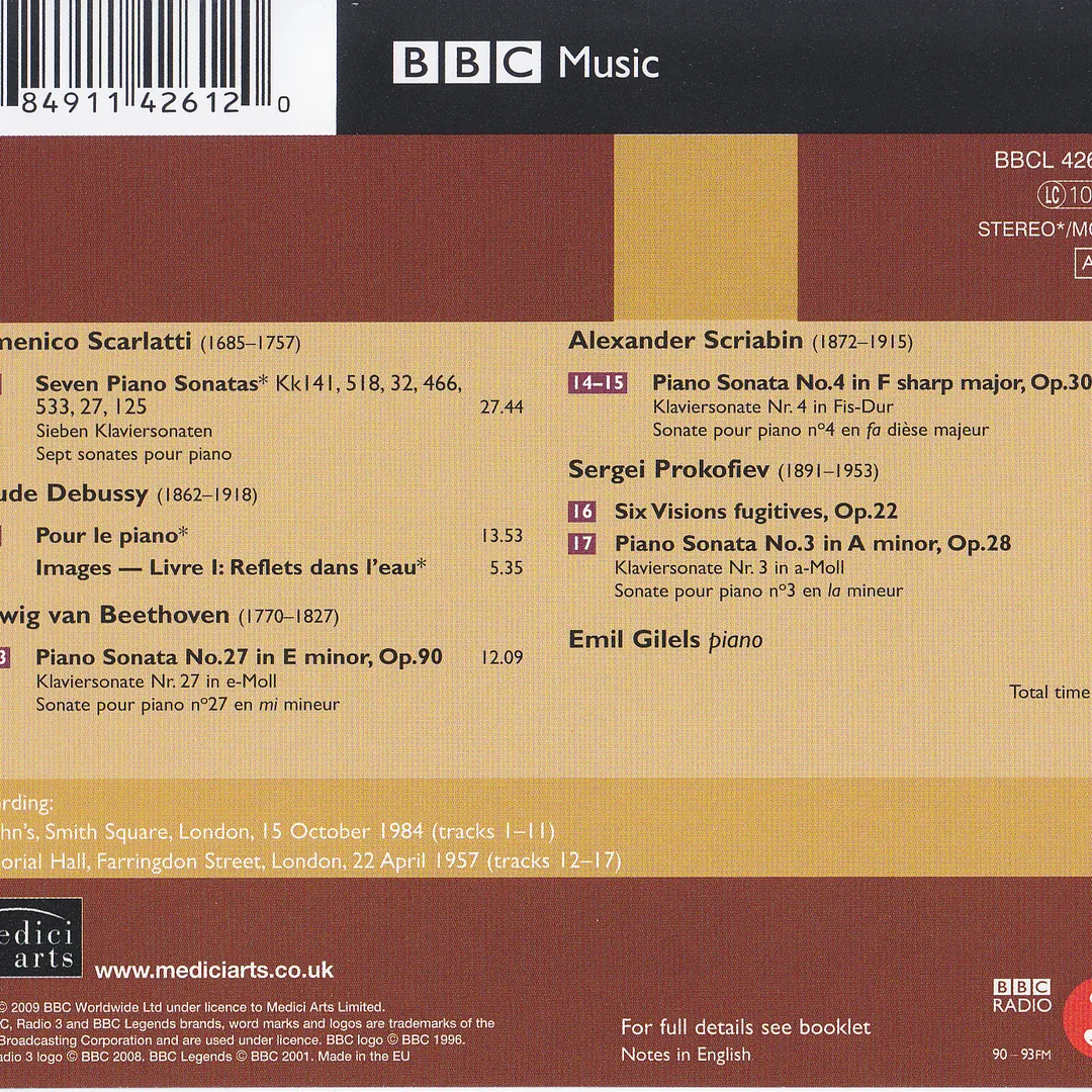 Scarlatti: Seven Piano Sonatas / Beethoven: Piano Sonata no. 27 in E minor / Scriabin: Piano Sonata no. 4 in F-sharp minor / Prokofiev: Piano Sonata no. 3 / Debussy: Pour le piano