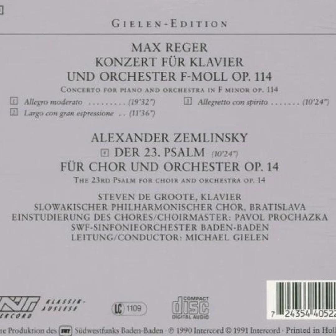 Gielen-Edition - Reger: Klavierkonzert, op. 114 / Zemlinsky: Psalm 23
