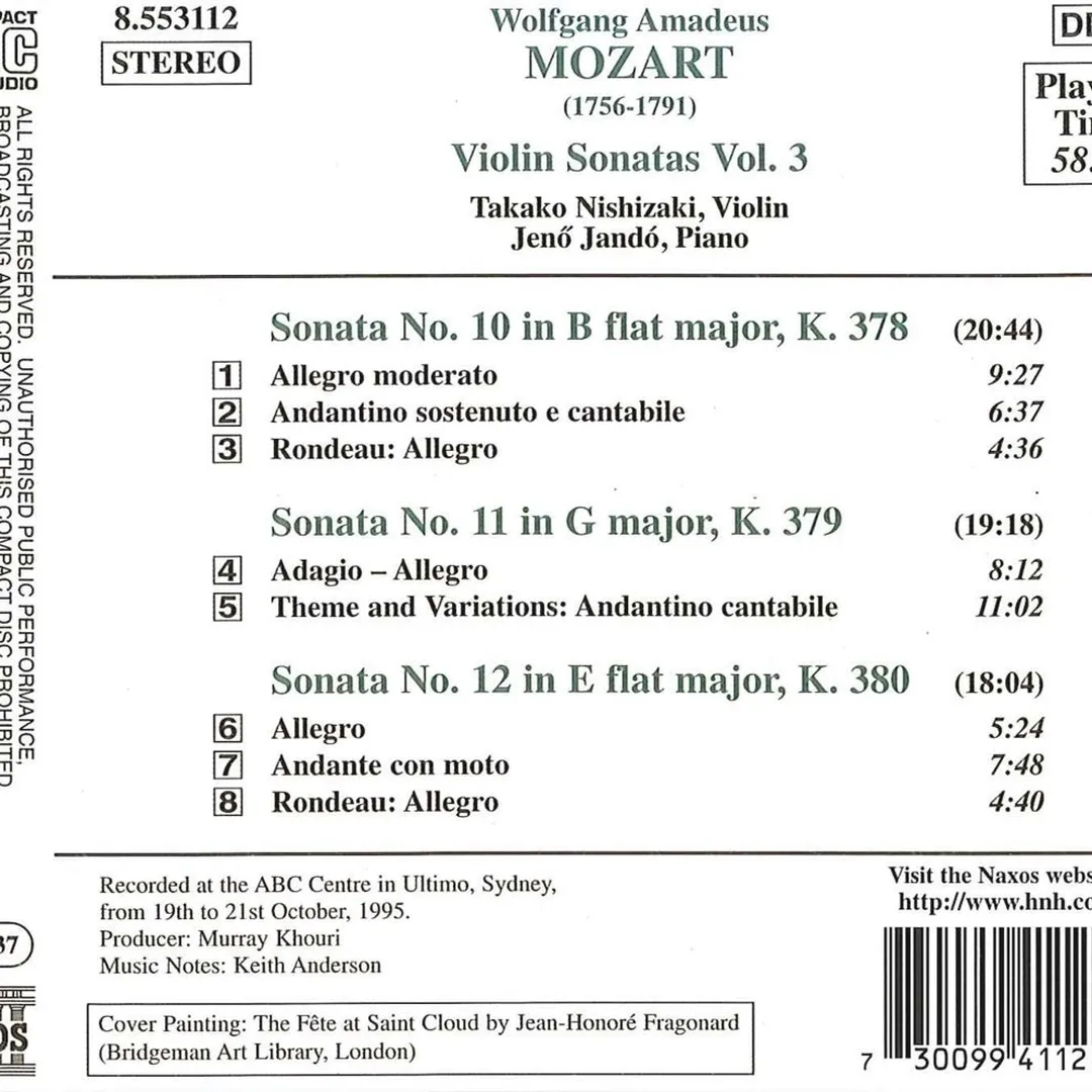Violin Sonatas, Vol. 3; K. 378-380