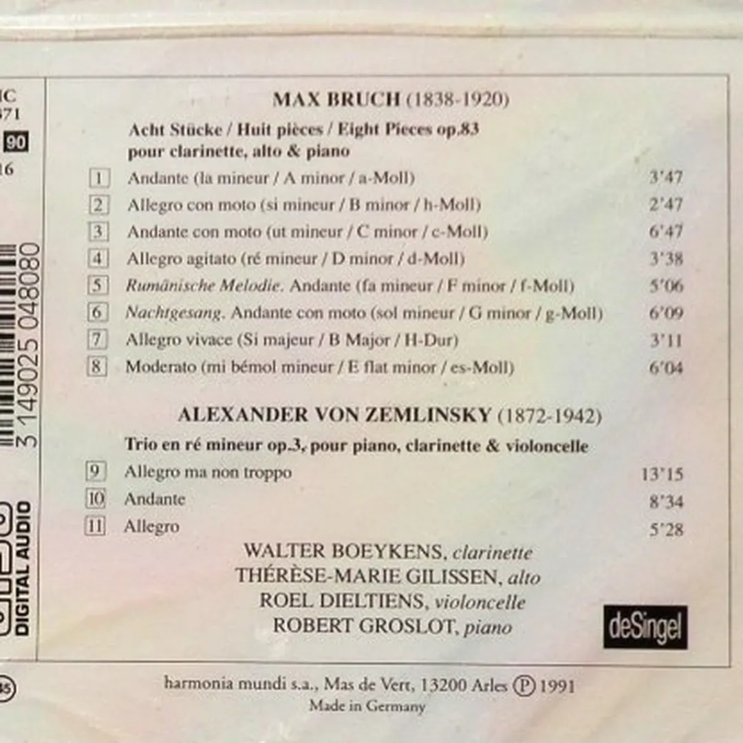 Bruch: 8 Stücke op. 83 / Zemlinsky: Trio op. 3